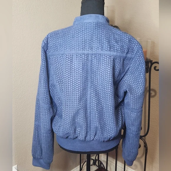 Kenneth Cole Faux Suede Blue Bomber Jacket - Picture 3 of 9